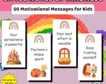 Lunch Box Notes for Kids | 50 Motivational Lunchbox Notes | Little Notes of Kindness || Encouragement Cards | Affirmations for Children