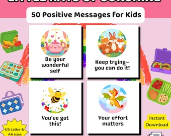 Lunchbox Notes for Kids | Little Rays of Sunshine | 50 Positive Messages for Kids | Printable Encouragement Cards | Inspirational Notes