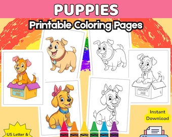 Libro para colorear de perros y cachorros para niños / 36 páginas para colorear de perros imprimibles / Hoja de actividades de cachorros adorables / Descarga instantánea en PDF