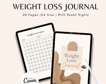 Digital Fitness Planner | Weight Loss Journal | Weight Loss Tracker | Workout Planner | Meal Planner | PLR Weight Loss Tracker Canva