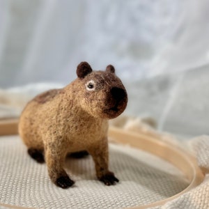 Needle Felted Capybara Figurine | Handmade Wool Animal Ornament Gift | Christmas Stocking Stuffer Felt Animal Replica