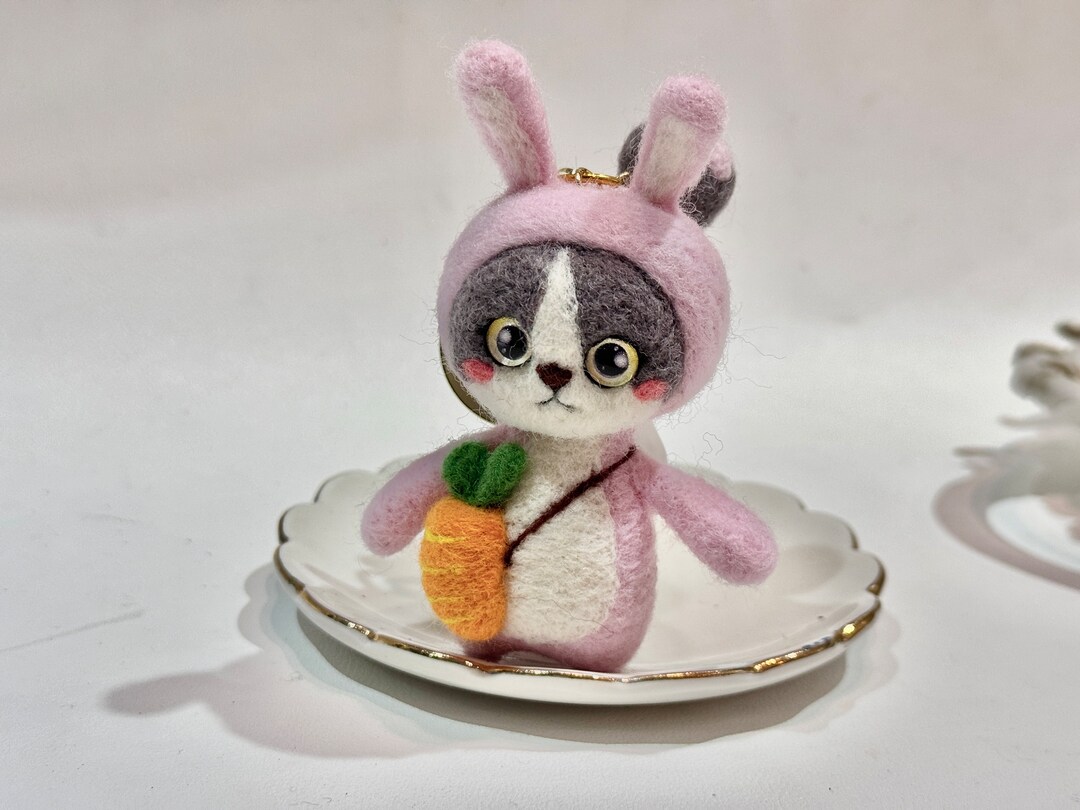 Snowball Rabbit Keyringdoll Needle Felted Animal Keychain Doll | Reindeer Bunny Cat Christmas ...