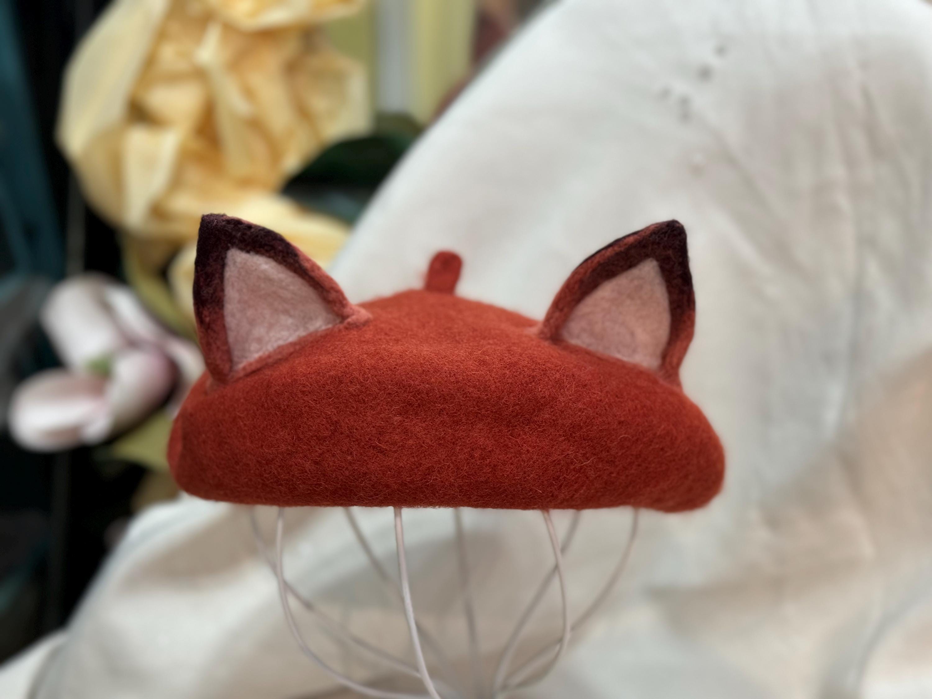 Handmade Wool Felt Fox Ears Design Beret | Whimsical Animal 