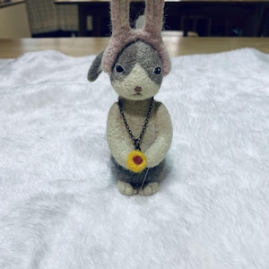 Needle Felted Animal | Wool Felt Bunny | Wool felted Hare | Easter Bunny | Rabbit with Headband Necklace | Long Ear Rabbit | Gift for Her