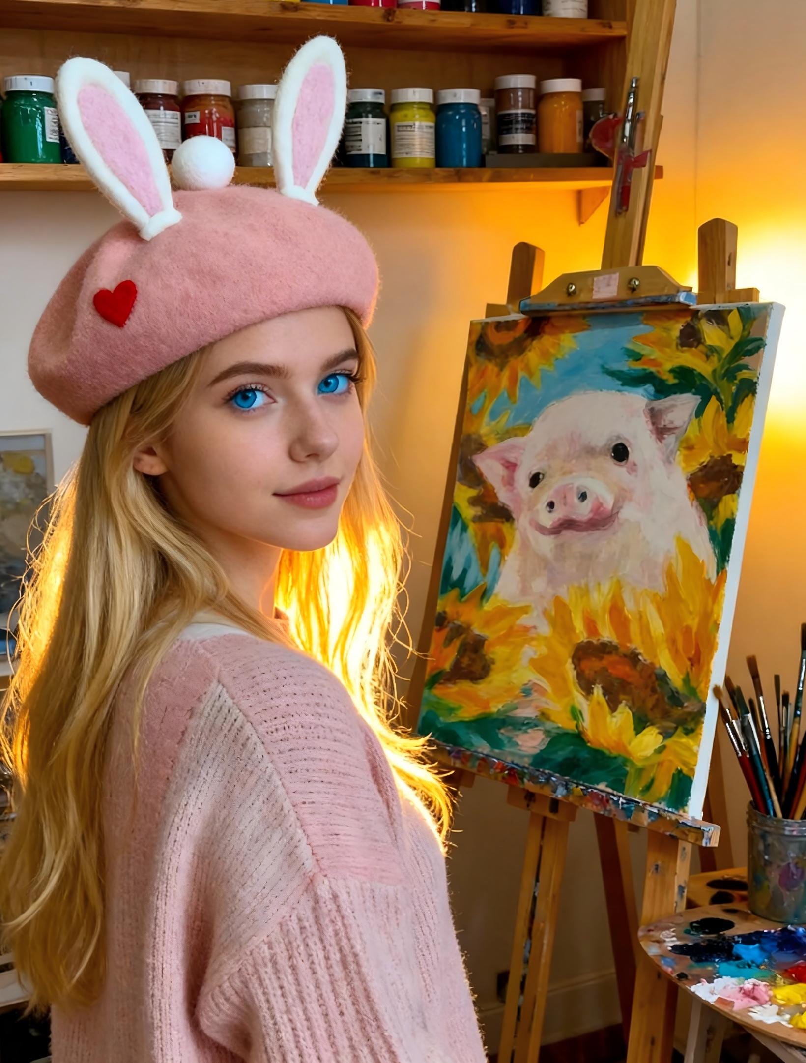 Custom Rabbit Ear Beret | Handmade Wool Felt Hat | Cozy  display picture 2