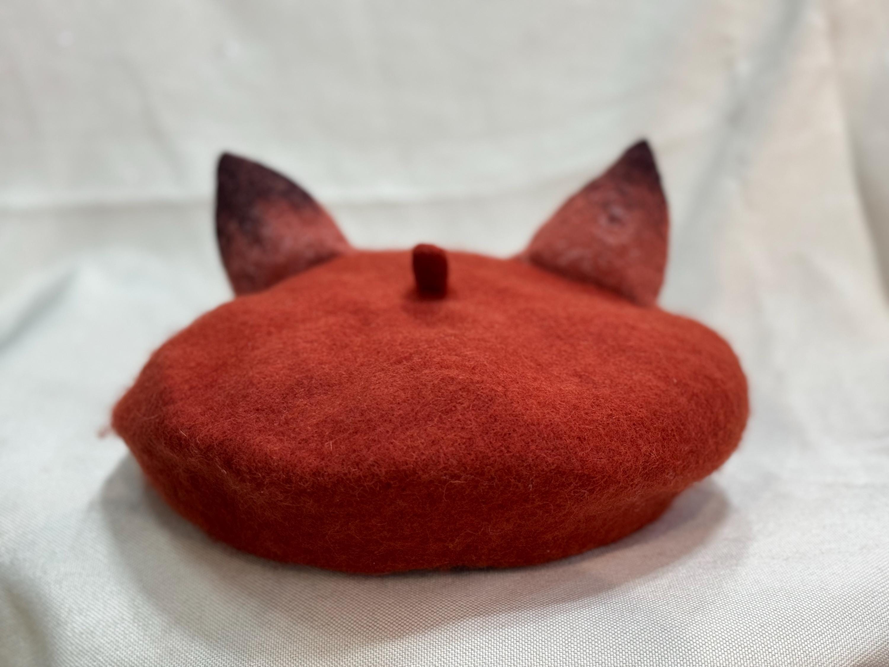 8566 Handmade Felt Fox Ears Cartoon Wool Beret Hat For Women Girls Winter Red Fox Ear Beret – Forager Vintage main image 4