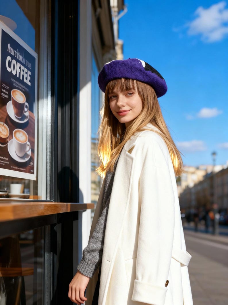 Berretto in feltro di lana fatto a mano con design galassia spaziale blu / Capo di tendenza all'avanguardia / Accessorio di moda unico / Cappello cosmico personalizzato immagine 10