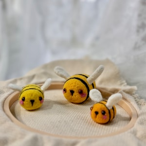 Needle Felted Animal | Felting Bees | Bee Decor | Needle Felt Bee | Felted Bees | Honey Bee Decor | Christmas Ornament | Wool Miniature Bees