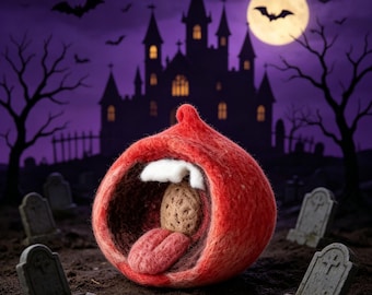 Handmade Needle Felted Funny Screaming Fruit Figurine, Weird Halloween Monster Plush, Unique Spooky Anthropomorphic Toy & Gift