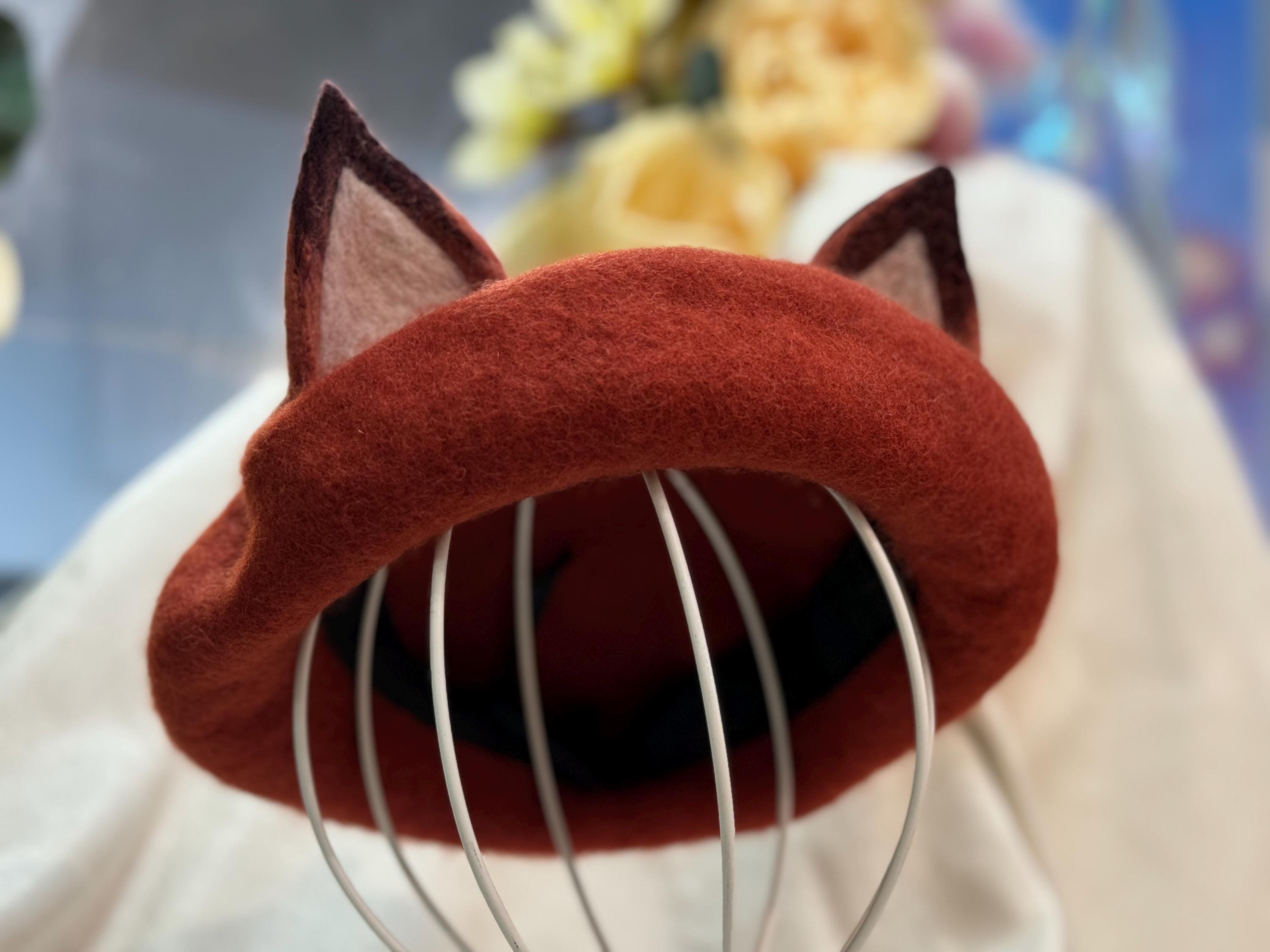 8566 Handmade Felt Fox Ears Cartoon Wool Beret Hat For Women Girls Winter Handmade Wool Felt Fox Ears Design Beret | Whimsical Animal  main image 3