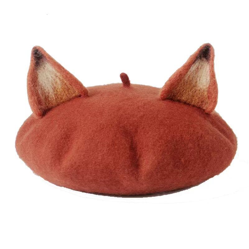 Handmade Wool Felt Fox Ears Design Beret | Whimsical Animal  display picture 1