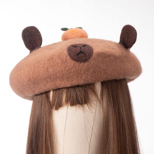 Ręcznie robiony wełniany filcowy beret z kreskówek, zabawny kapelusz kapibary, ręcznie robiony filcowy beret, niepowtarzalne berety na zamówienie, wełniany filcowy beret, beret filcowany igłą DIY