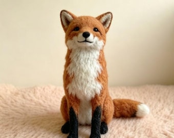 Zorro rojo de fieltro de aguja hecho a mano en lana, arte de vida silvestre, escultura de animal del bosque, decoración única para cabaña, regalo de la naturaleza,