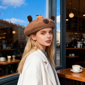 Handmade Wool Felt Capybara Beret | Whimsical Animal Hat Gift for Christmas | Stocking Stuffer Home Decor Novelty Accessory