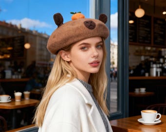 Berretto di capibara in feltro di lana fatto a mano / Cappello a forma di animale, regalo per Natale / Accessorio originale per la decorazione della casa