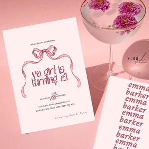 21st Birthday Invitation Template, Pink Bow Design, Printable 21st Birthday Invite, Digital Download, Instant Download, DIY Template