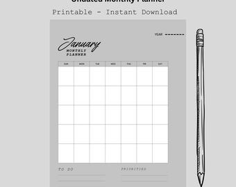 Minimalist Monthly Planner | Undated Calendar (Digital Download)