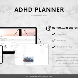 Notion Template ADHD planner |Productivity Self care planner Notion Dashboard ADHD Digital Planner Adult ADHD notion Templates Focus planner