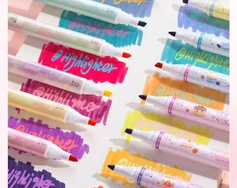 Pastel Dual Tip Highlighter Pen Set: Gradient Colors, Stationery Gift