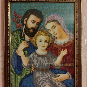 Icon of the Holy Family, embroidered with beads