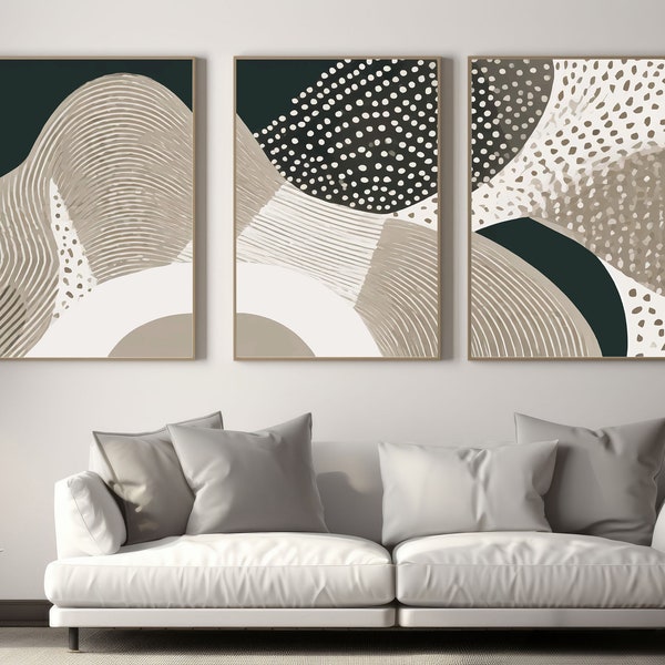 Abstract Neutral Modern Art Print Set of 3, Digital Download, Modern Wall Art Decor, Gallery, Minimalist, Organic shapes, Geometric