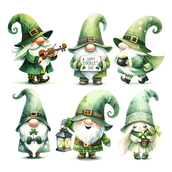 25 Watercolor St. Patrick’s Day Gnomes Clipart, Cute Gnomes PNG, Saint Patrick's Day PNG, Gnome Sublimation, Shamrock, Watercolor Clipart