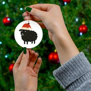 Black Sheep with Santa Hat Ornament | Ceramic Star Ornament