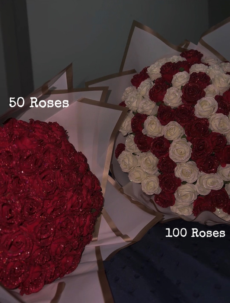 PREORDER Glitter Rose Bouquet Glitter Roses 100 Roses 50 Roses bouquet Valentine's Day image 1