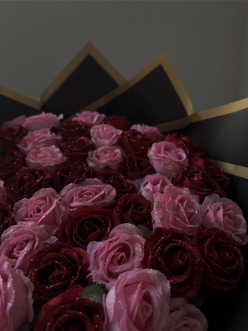 PREORDER Glitter Rose Bouquet Glitter Roses 100 Roses 50 Roses bouquet Valentine's Day image 5