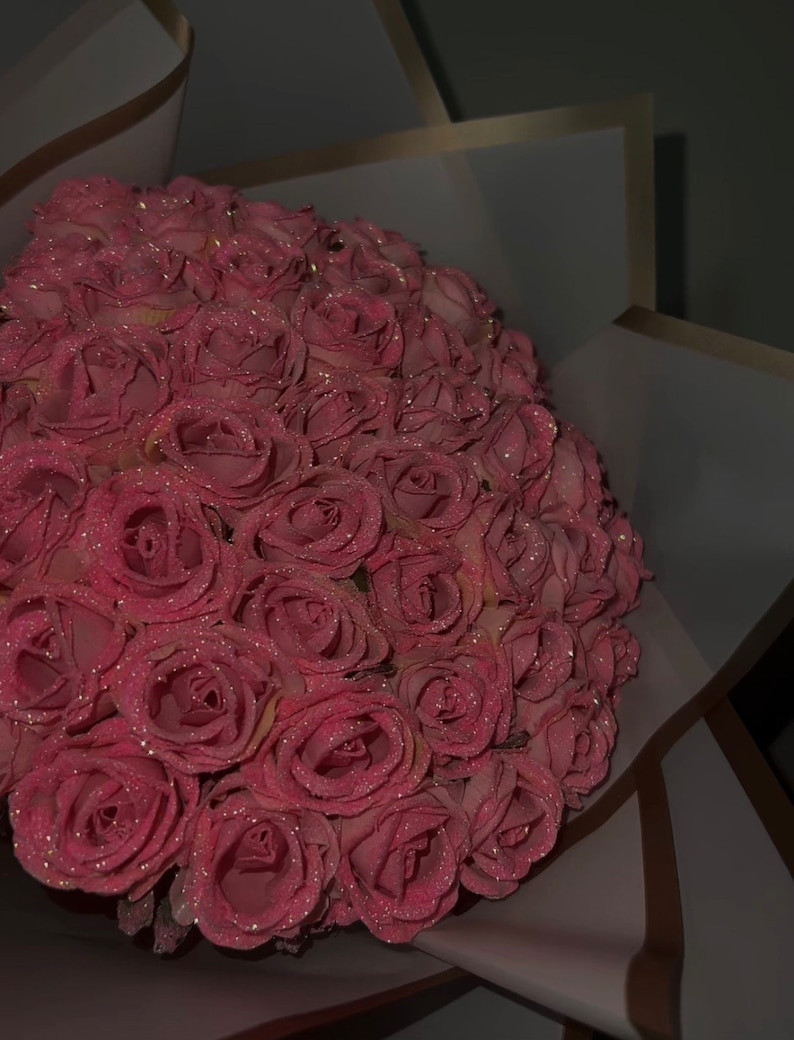 PREORDER Glitter Rose Bouquet Glitter Roses 100 Roses 50 Roses bouquet Valentine's Day image 3