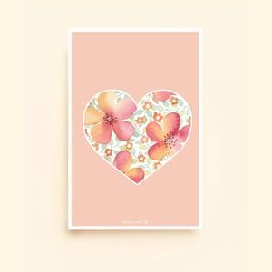 Carte postale (+enveloppe) Cœur fleuri - Aquarelle