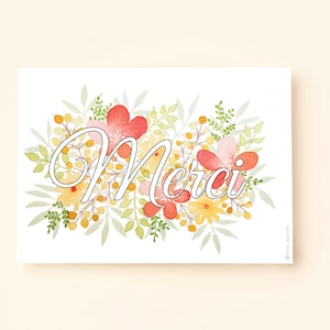 Postcard (+envelope) Thank you with flowers - Watercolor