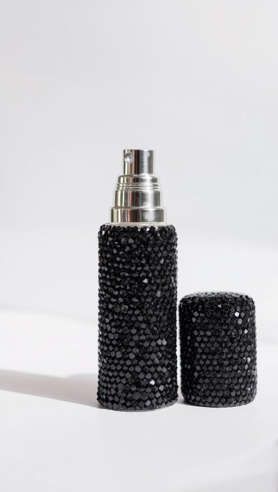 Schwarze Rhinestone-Parfüm-Sprühflasche | Kristall Reisezerstäuber, 10ml