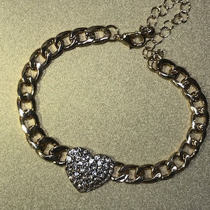 love bracelet, Gold-plated bracelet with sparkling crystals and a heart-shaped charm, bracelet for everyday, bracelet for mistress, wedding