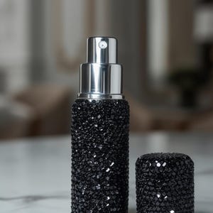 Atomizador de viaje de cristal con cristales de imitación negros, 10 ml