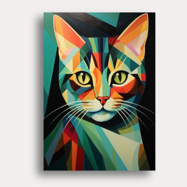 Beautiful Cat Art Print in the Style of Tamara de Lempicka - This cat poster puts a smile on your face - Purrfect cat decor for art lovers