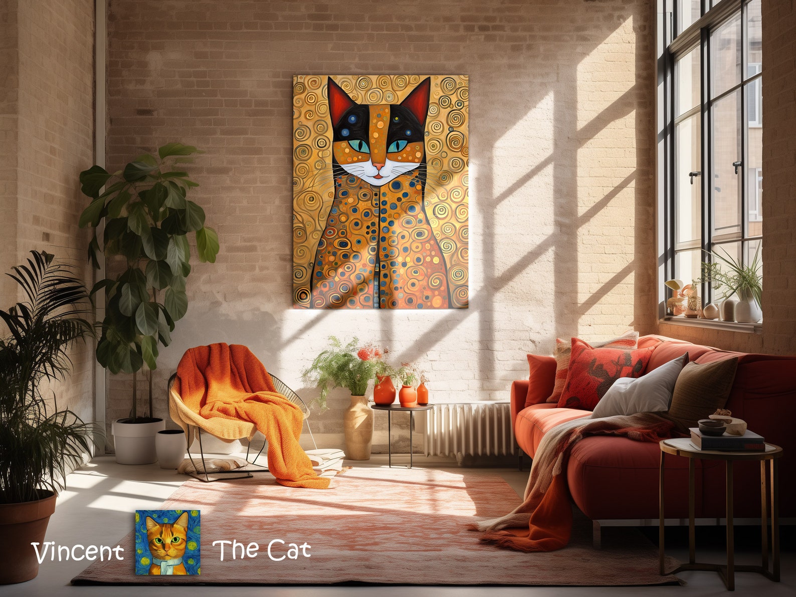 Gustav Klimt Cat Art Print - This Sweet Cat Portrait in the Style of ...