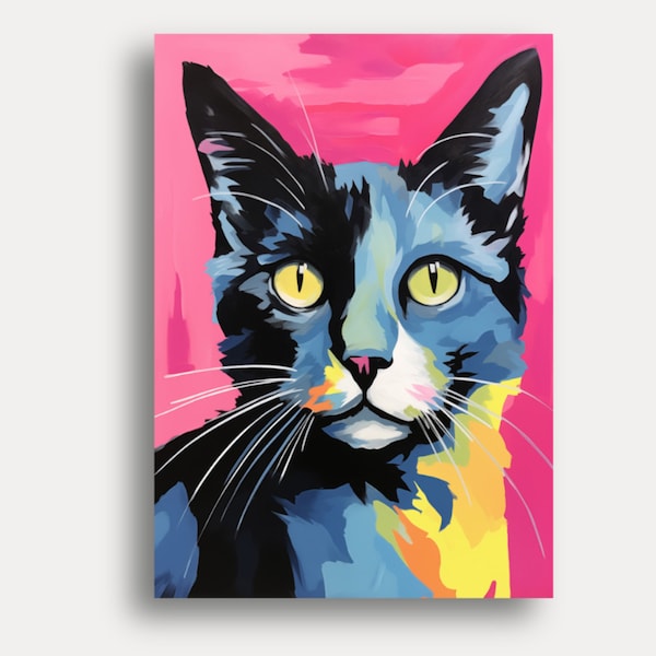 Poster Cat Art Print - Popart Wall Art - High Quality Cat Pictures for Your Living Room - Free Shipping