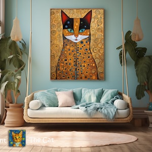 Gustav Klimt Cat Art Print - This Sweet Cat Portrait in the Style of ...