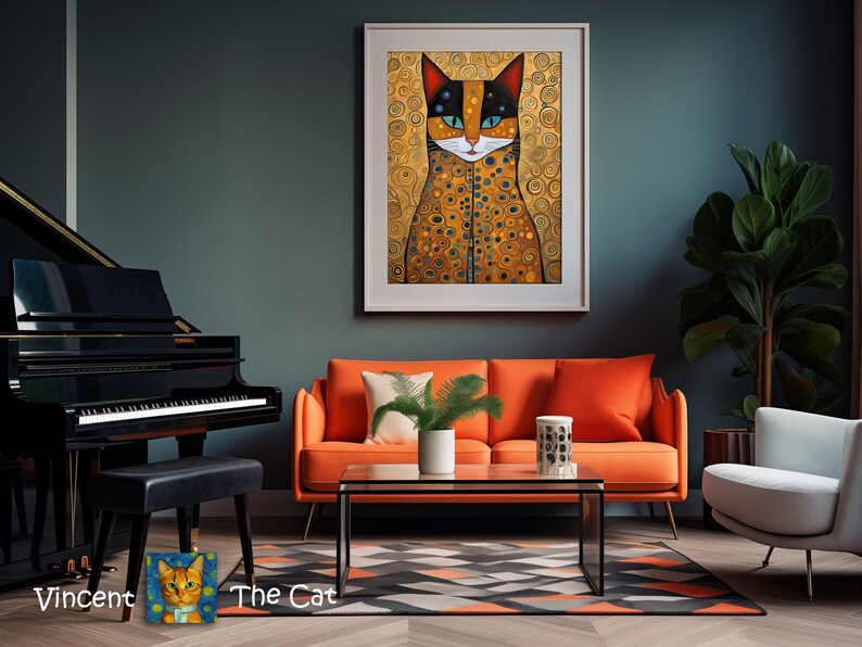 Gustav Klimt Cat Art Print - This Sweet Cat Portrait in the Style of ...