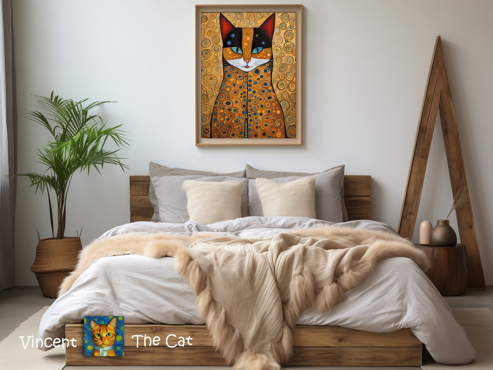 Gustav Klimt Cat Art Print - This Sweet Cat Portrait in the Style of ...