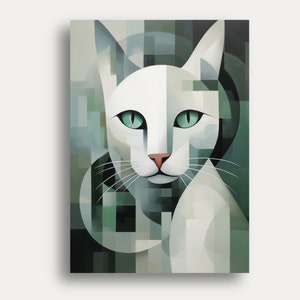 Art Print Cat Poster - Original Wall Art in Cubism Style - High Quality Cat Pictures for Your Living Room - Free Shipping