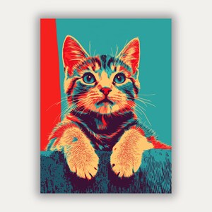 Poster met kat in pop-art stijl - Kattenposter voor thuis - Muurkunst met kat - Leuk cadeau-idee met katten - Gratis verzending