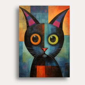 Poster Cat in the style of Paul Klee Expressionism - Art Print - High-quality cat pictures for your living room - Free shipping