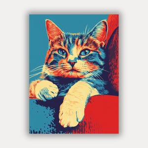 Poster with cat in pop art style for your home - Original wall art with pop art cat - Gift idea with cats - Free shipping