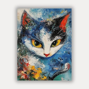 Wall art with cat - Chagall style poster - Cat gift wall decoration print - Cat pictures for your living room - Free shipping