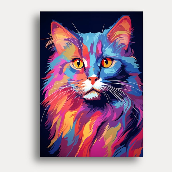 Affiche de chat Pop Art - Idée cadeau d’anniversaire - Art mural avec des chats - Images de chat de haute qualité pour le salon - Livraison gratuite