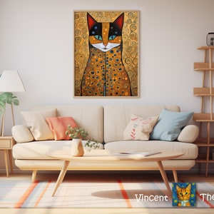 Gustav Klimt Cat Art Print - This Sweet Cat Portrait in the Style of ...