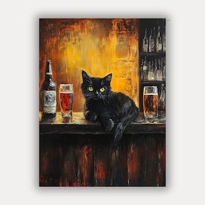Poster with cat and beer in a nice bar - Art print - Cat poster for your home - Cute gift idea with cats - Free shipping