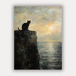 Poster Kattenwandkunst - In de stijl van Caspar David Friedrich - Wanddecoratie print - Prachtige kattenfoto's voor in uw woonkamer - Gratis verzending